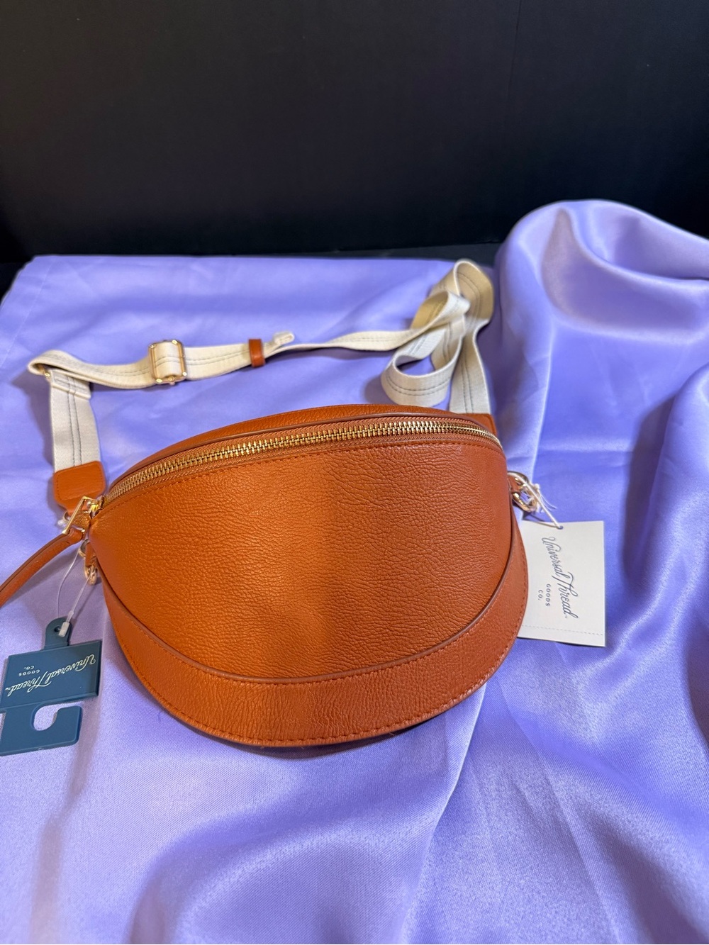 Convertible Brown Leather Crossbody Belt Bag with Cream Strap